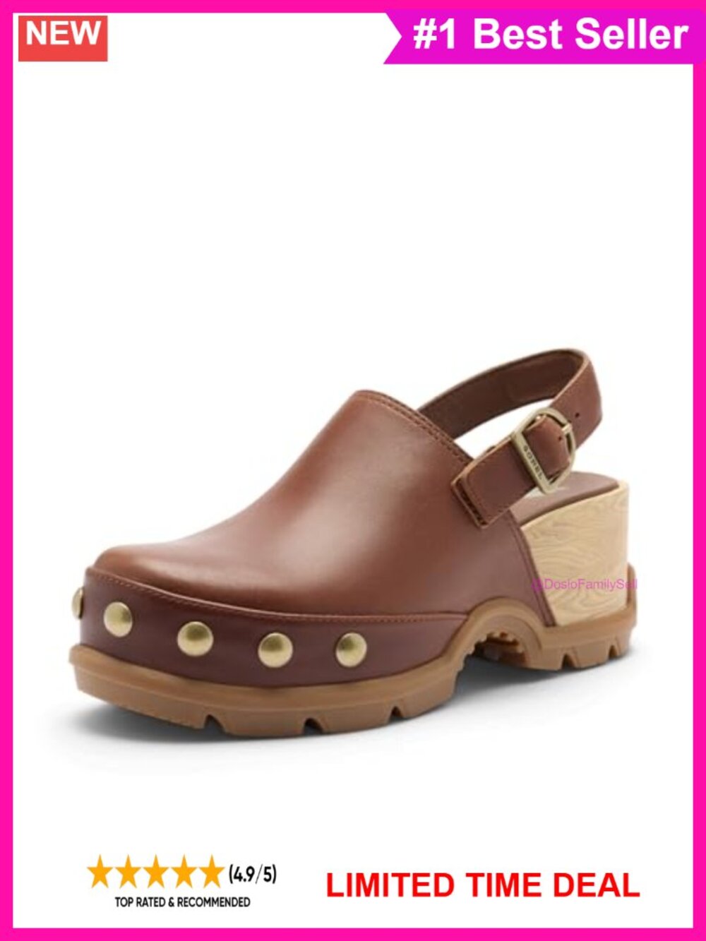 Sorel Roam'n Clog Full Grain Leather Rivet Detail Adjustable Ankle Strap